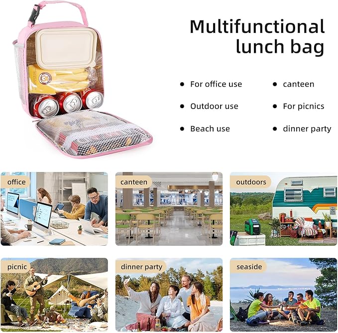 Lunch box Lunch bag for men women Insulated Lunchbox Lunch bags for Work Picnic Travel (Pink)