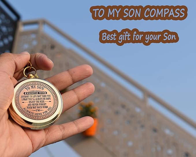 to My Son Compass with Wooden Box-Mom to Son Compass–Father to Son Gifts- to My Grandson -Graduation Day Gifts for Son-Birthday, Baptism, Graduation, Confirmation, Communion Compass for Women Men