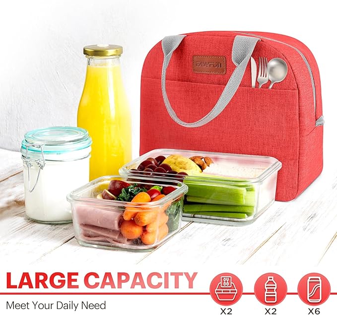 Lunch Bag for Women & Men Adult Insulated Lunch Box, Small Leakproof Cooler Food Lunch Containers Reusable High Capacity Lunch Tote Bags for Work, Travel, Outdoor (Red)