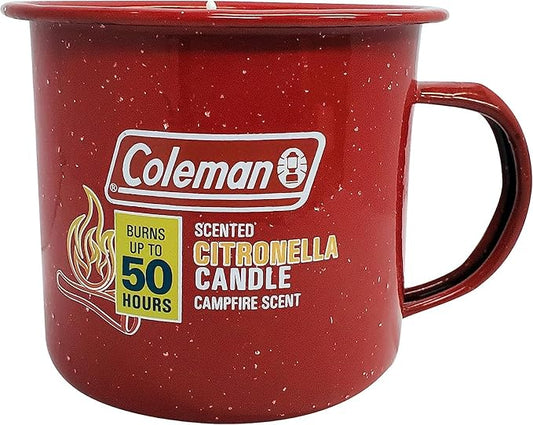 Coleman Scented Outdoor Citronella Candle in Tin Mug, Campfire Scented Rustic Outdoor Camping Candle, Up to 50h Burn Time