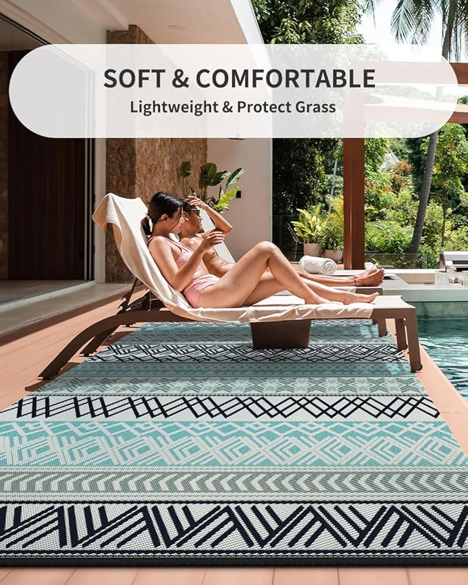 MontVoo Outdoor Rug Carpet Waterproof-Patio Rug Mat 5x8 Reversible RV Camping Rug Picnic Mat Plastic Straw Outside Rug for Balcony Porch Deck Beach-Boho Outdoor Area Rug for Patio Decor Colorful