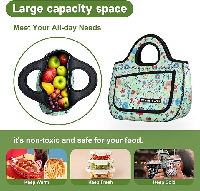 Lunch Bag for Women Soft Neoprene Lunch Bag Lightweight, Thermal Insulated and Reusable Lunch Bag for Women Men