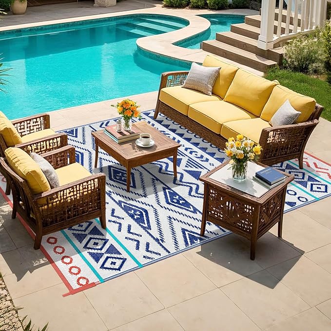 Outdoor Rugs Patio Camping Waterproof - 4x6 Plastic Straw Patio Rug Portable for Campers, Outside RVs Mat, Outdoor Area Carpet for Patios Clearance, Backyard Porch, Balcony, Picnic