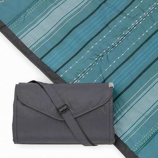 Little Unicorn Outdoor Family Picnic & Beach Blanket, Water-Resistant, Compact Fold, XL Size, 5 x 10 feet, (Shoreline Stripe)