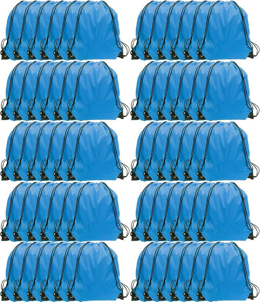 GoodtoU Drawstring Bags, Nylon Backpack for Sport, Traveling, Team (60Pcs, Sky Blue)