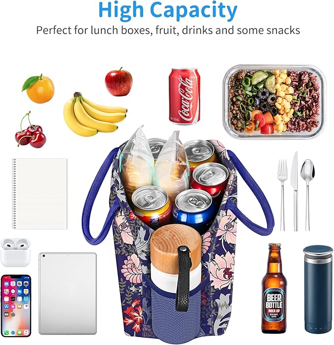 Lunch Bag Lunch Box for Women Men Reusable Insulated Lunch Tote Bag,Leakproof Thermal Cooler Sack Food Handbags Case High Capacity for Travel Work Picnic Beach,Orchid