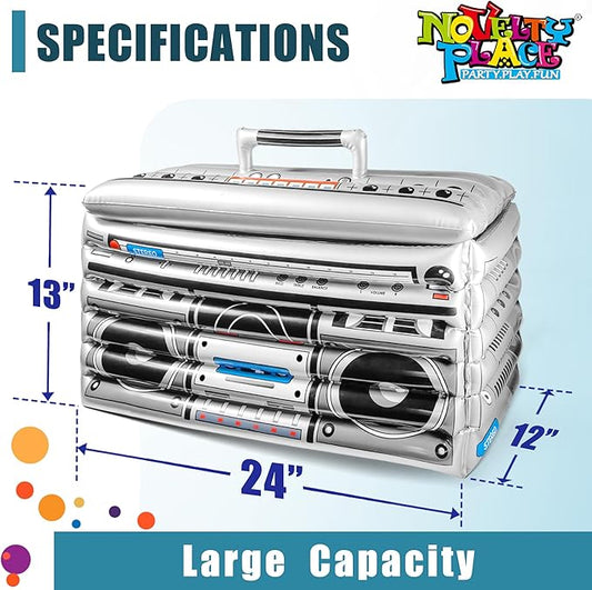 Novelty Place Inflatable Boombox Cooler - Large Capacity Ice Bucket Drink Cooler Blow Up Stereo Decoration for 80s 90s Themed Retro Party, Outdoor Gathering, Pool Celebration, and BBQ