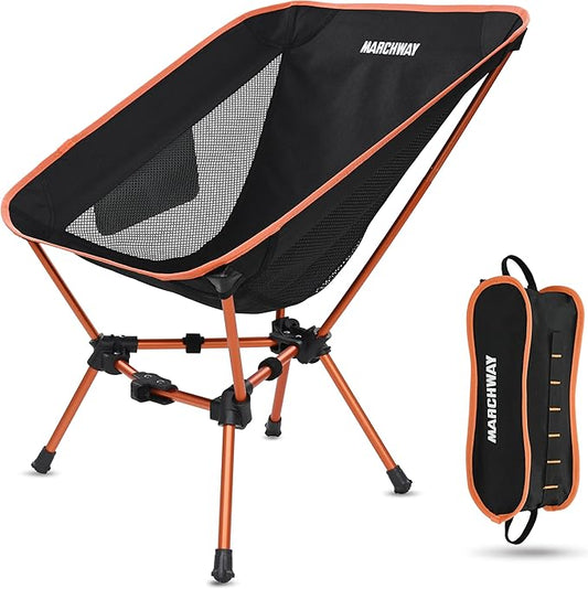 MARCHWAY Lightweight Folding Camping Chair, Portable Foldable Compact for Outdoor Camp, Travel, Beach, Picnic, Festival, Hiking, Backpacking, Supports 330Lbs (Orange)