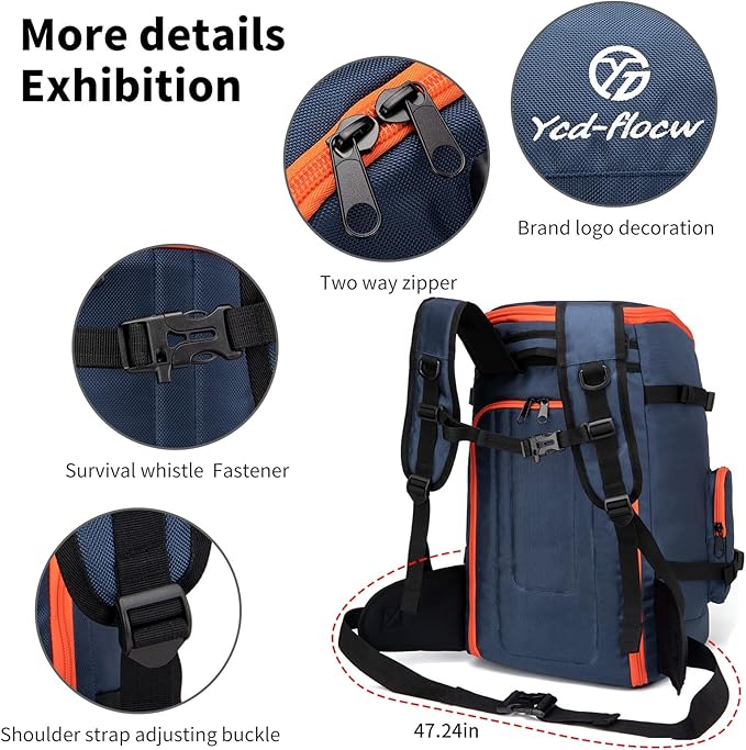 Ski Boot Bag Backpack, 50L Large Capacity Water-Resistant Padded Ski Travel Bag & Snowboard Boot Bag for Ski Boots, Helmet, Goggles, Clothes, Gloves, Snowboard Gear (Dark Blue)