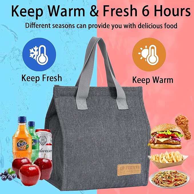 Lunch Bag for Women/Men,Waterproof Reusable Portable Lunch Tote,Lunch Box Bag.Thermal Cooler Bag Ideal for Work/Party/l/Travel/Picnic (Light Gray)