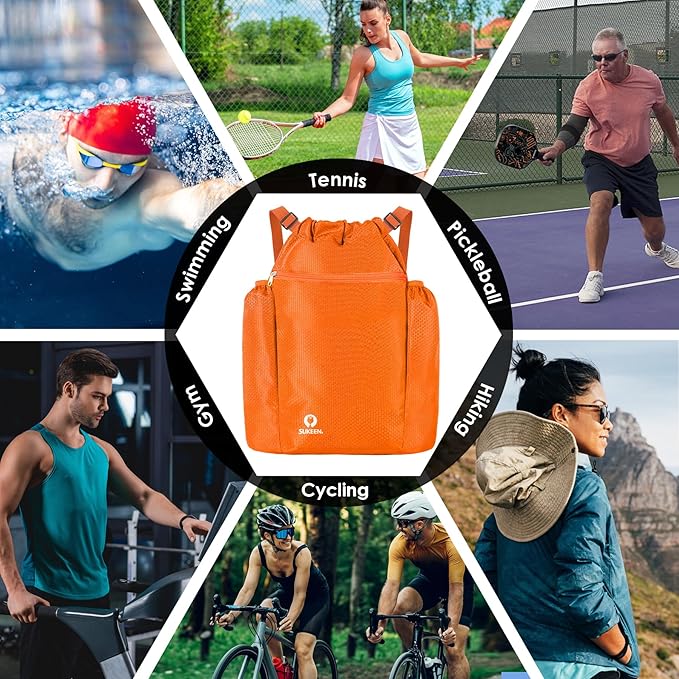 Sukeen Drawstring Backpack Swim Bag Lightweight String Backpack for Beach Pickleball Swimming Pool Gym Workout Gear Sport