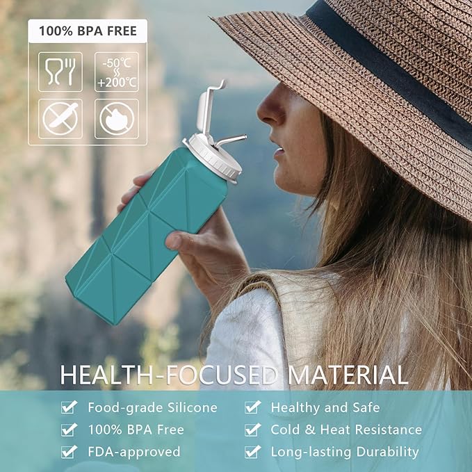 Collapsible Water Bottles 20.6oz, Silicone Foldable Portable Travel Water Bottle, Folding Lightweight Reusable Leakproof for Traveling Camping Hiking Cycling Yoga Sports Outdoor