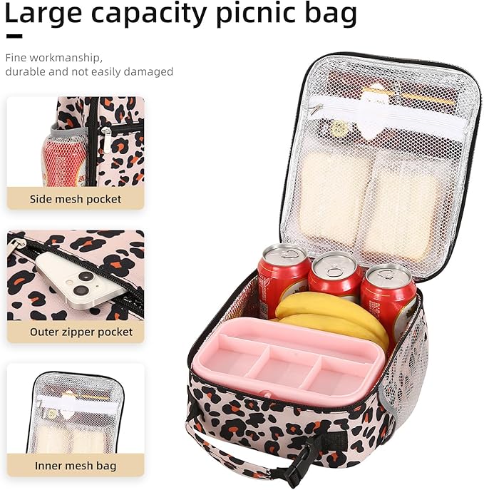 Lunch box Lunch bag for men women Insulated Lunchbox Lunch bags for Work Picnic Travel (Leopard)