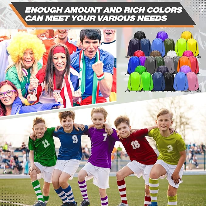 Shappy 50 Pcs Drawstring Backpack Bulk Sports Gym Cinch Bag Polyester String Bag for Men Women Children(25 Colors)