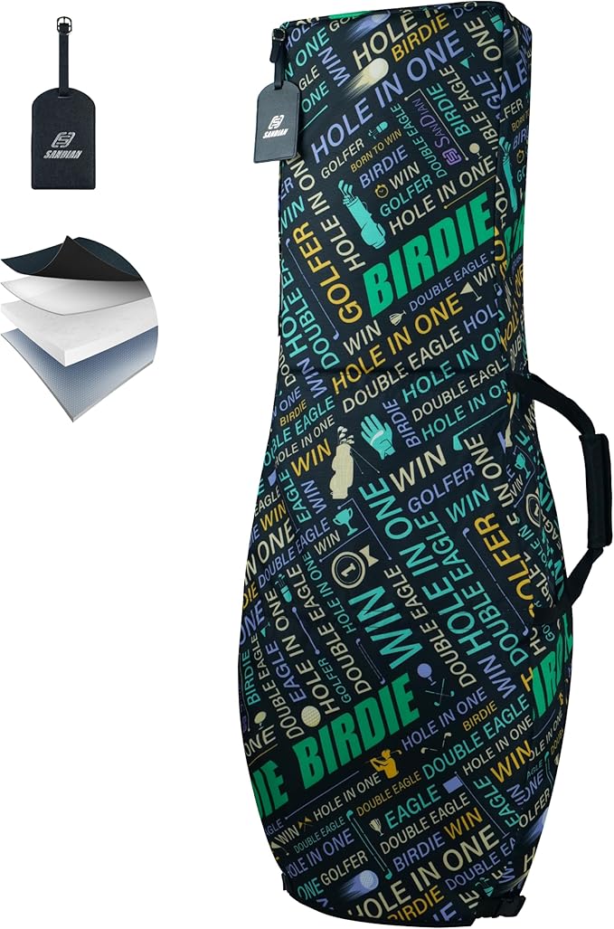 SANDIAN, Golf Travel Bag Cover for Airlines Transit, Heavy-Duty Oxford 1260D, Thick Padded Club Protection Covers, Durable PU Coatings for All Weather Resistant, One Size Fits All