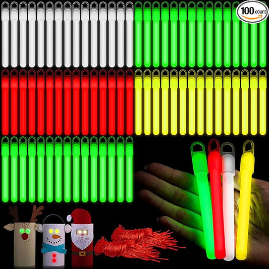 Lewtemi 100 Pack 4'' Halloween Glow Sticks Bulk Light Sticks with Lanyard Individually Wrapped Tactical Military Emergency Glow Stick Party Favors for Halloween, Camping, Hiking, Party