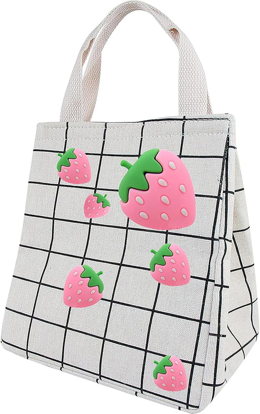 Lunch Bag Insulated Lunch Box for Women Men,Reusable Adult Lunch Tote Bags for Work or Travel (Pink Strawberry White)