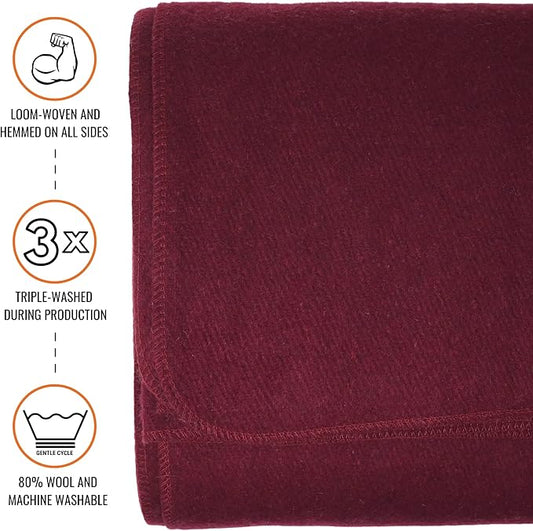 Arcturus Military Wool Blanket - Warm, Thick, Washable - Great for Outdoors, Camping, Stadium Blanket, Picnics, Travel - Car & Bushcraft Survival Kits, Large 64in x 88in 4.5 lb