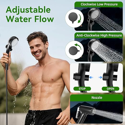 Portable Camping Shower Kit, Lost-Lasting 6000mAh Rechargeable Camp Shower with Sprayer Head, Outdoor Showers Pump 4 Spray Modes, IPX7 Waterproof for Travel, Pet, Plant Watering, Car, Hiking