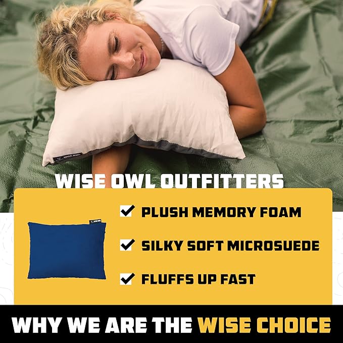 Wise Owl Outfitters Camping Pillow - Camping Essentials and Travel Pillow for Airplanes, Camping, and Travel - Memory Foam Washable Pillow - Small/Medium