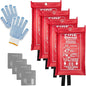 Emergency Fire Blanket (4 Pack, 40 in X 40 in) + 4 Hooks & 1 Gloves, Fiberglass Fireproof Fire Blanket for Home and Kitchen, Camping, Grill, Car, Warehouse