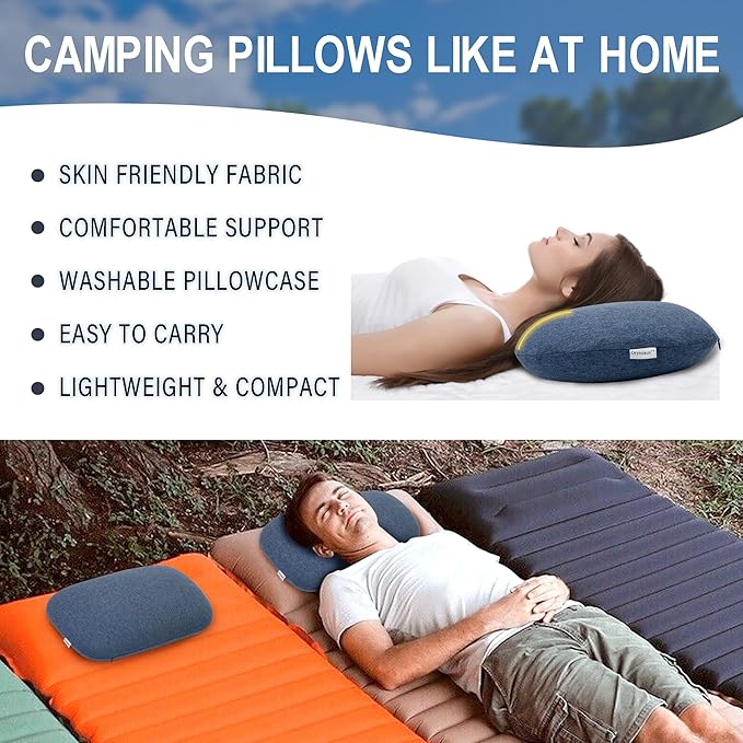 Memory Foam Camping Pillow, Portable Travel Pillow with Breathable Detachable Pillowcase, Compact & Lightweight for Camping, Hiking, Backpacking, Airplane Travel, Includes Storage Bag
