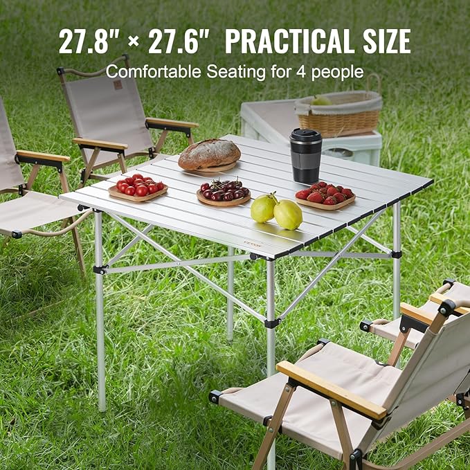 VEVOR Folding Camping Table, Outdoor Portable Side Tables, Lightweight Fold Up Table, Aluminum Ultra Compact Work Table with Carry Bag, for Cooking, Beach, Picnic, Travel, 24x16 inch, Silver