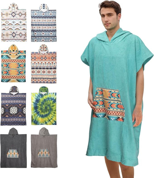 Rainleaf Surf Poncho Changing Towel Quick Dry Pool Swim Beach Towel with Hood and Front Pocket Warm and Soft Microfiber RobeTowel for Women and Men Canal Blue Geometric Pocket