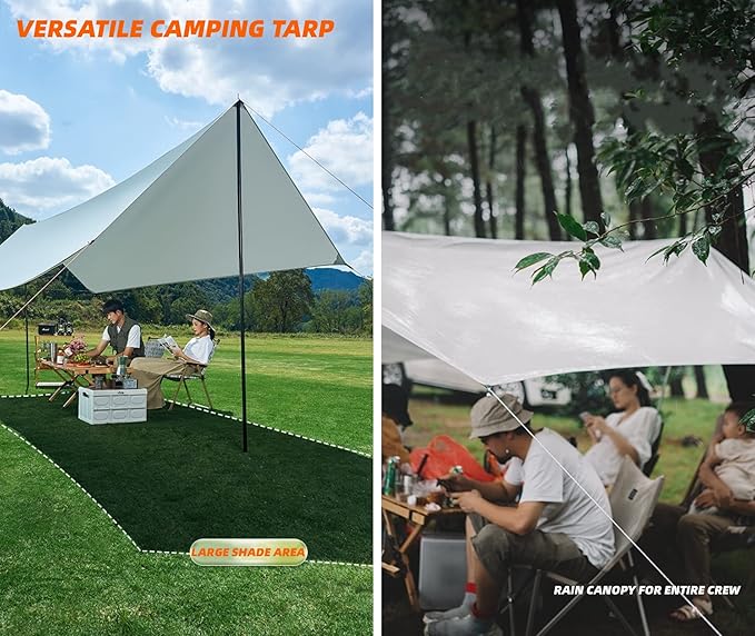Puraville Camping Tarp Waterproof, Hammock Rain Fly Tent Tarp - 12 10 ft Rectangle Lightweight Camping Tarps, Portable Rain Fly for Camping Backpacking (Green)