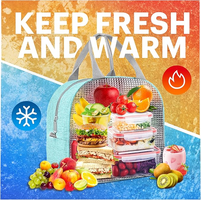 Lunch Bag for Women & Men Adult Insulated Lunch Box, Small Leakproof Cooler Food Lunch Containers Reusable High Capacity Lunch Tote Bags for Work, Travel, Outdoor (Aqua Green)