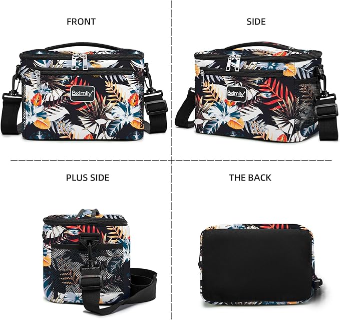BEIMILY Lunch Box for Men/Women,Small Insulated Lunch Bag,Reusable LunchBox for work Picnic Beach,Leakproof Soft Cooler Tote Bag Organizer with Adjustable Shoulder Strap for Adults(plantflowers)