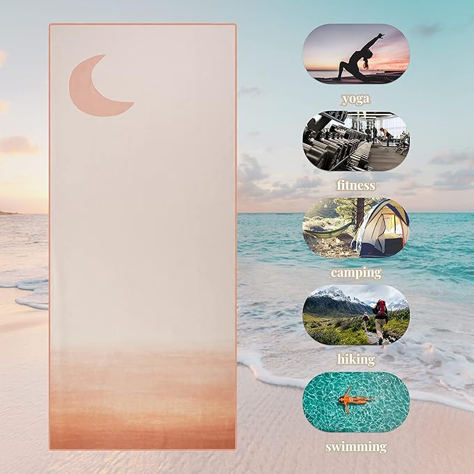 Microfiber Towel - for Beach, Yoga, Sports, Camping, Travel - Quick Dry, Reversible, Non-Slip, Sweat Absorbent, Oversize Comes with a Travel Bag - 72x30 Inch Towel (Pastel Moon Landing)