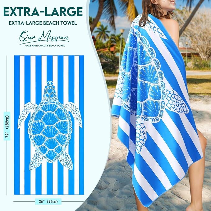Microfiber Oversized Beach Towel Lightweight Thin Sandproof Compact Quick Dry Clearance Towels Extra Large Sand Free Pool Travel Beach Essentials Accessories Women Men Adult Gift Dark Blue Turtle