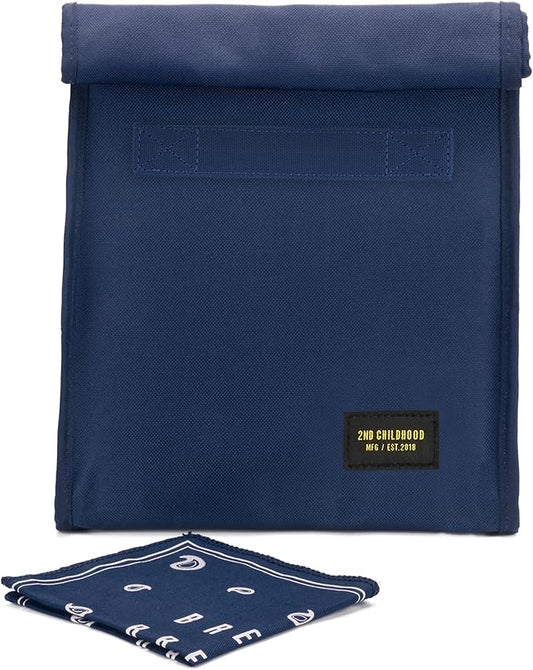 Insulated Lunch Bag for Men and Women; Rolltop Lunch Box with 2 Side Mesh Pockets and 1 Exteral Slip Pocket (Blue)