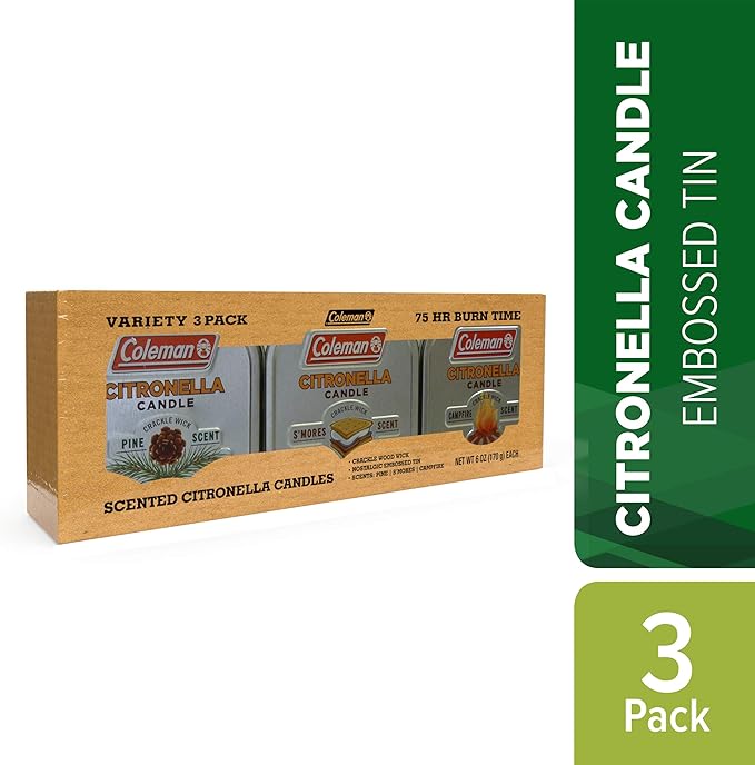 Coleman 3-Pack Scented Citronella Candles and 70+ Hour Outdoor Candle Lantern Camping Bundle