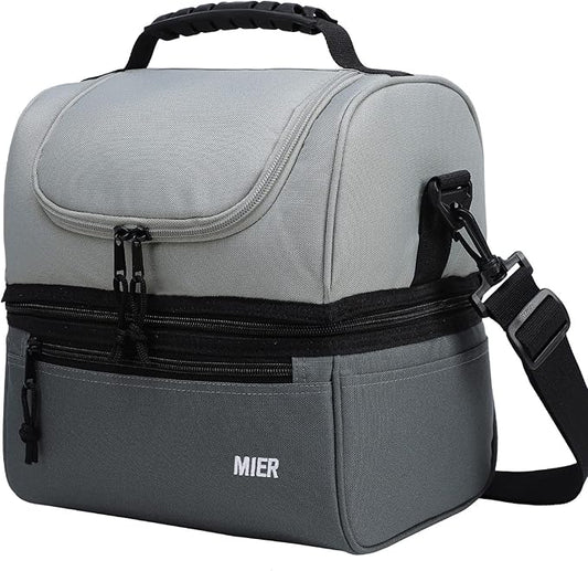 MIER Adult Lunch Box Insulated Lunch Bag Large Cooler Tote Bag for Men, Women, Double Deck Cooler （Dark Grey/Grey, Large）