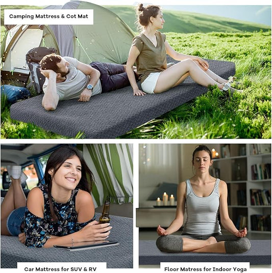 HOMBYS Memory Foam Camping Mattress Pad,Portable Sleeping Pad for Adult,Waterproof Cot Mattress,Roll Up Floor Mattress,Foldable Backpacking Travel Bed for Hiking,Guest Bed
