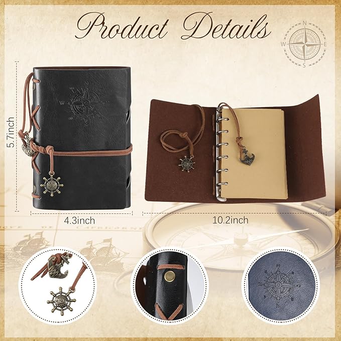 Kanayu 2 Pcs Compass Graduation Gift Compass with Stamped Leather Case and Leather Journal Notebook High School College Graduation Gifts for Him