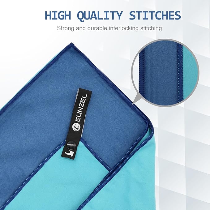 Eunzel Quick Dry Camping Towel, Microfiber Travel Towel Super Absorbent Fast Drying Towel for Camping, Beach, Gym, Backpacking, Yoga & Swimming(24" x 48", Navy/Cyan)
