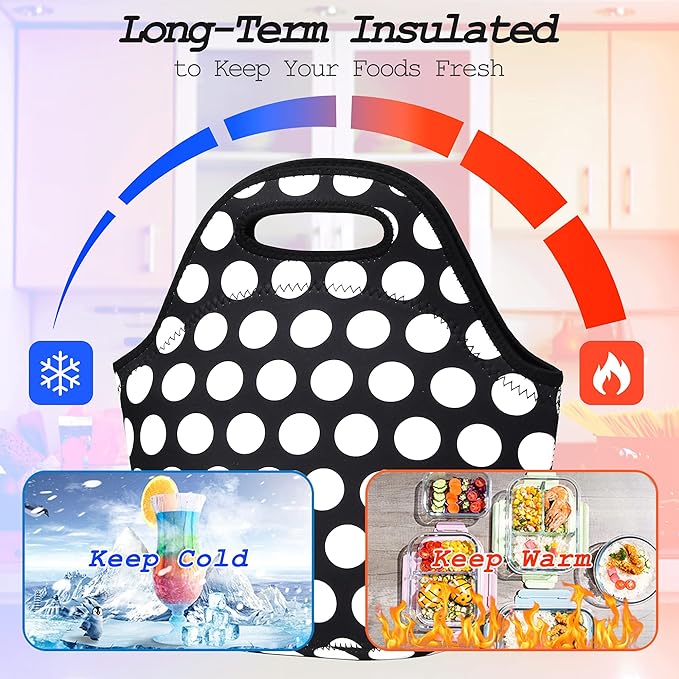 Neoprene Lunch Bags Thermal Insulated Lunch Tote Bag Reusable Washable Neoprene Picnic Bag for Women Men