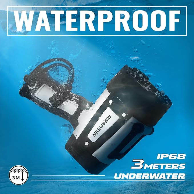 Durapower Rechargeable Spotlight, 1000LM IP68 Waterproof Super Bright Handheld Spotlight, 434m Range LED Portable Spot Flashlight for Marine Boat Hunting Camping (1000LM) (Grey)
