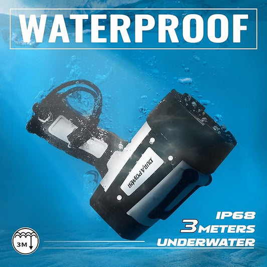 Durapower Rechargeable Spotlight, 1000LM IP68 Waterproof Super Bright Handheld Spotlight, 434m Range LED Portable Spot Flashlight for Marine Boat Hunting Camping (1000LM) (Grey)