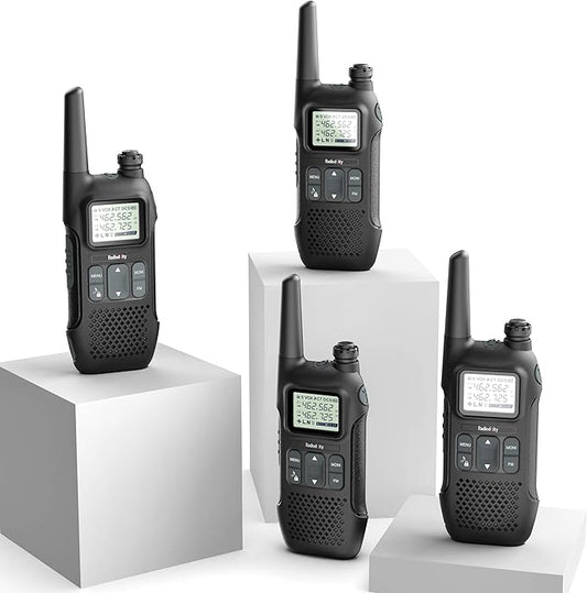Radioddity FS-T1 FRS Two-Way Radio Long Range License-Free Walkie Talkies NOAA, 22 Channels 154 Privacy Codes with Earpiece, USB Charging, 4 Pack