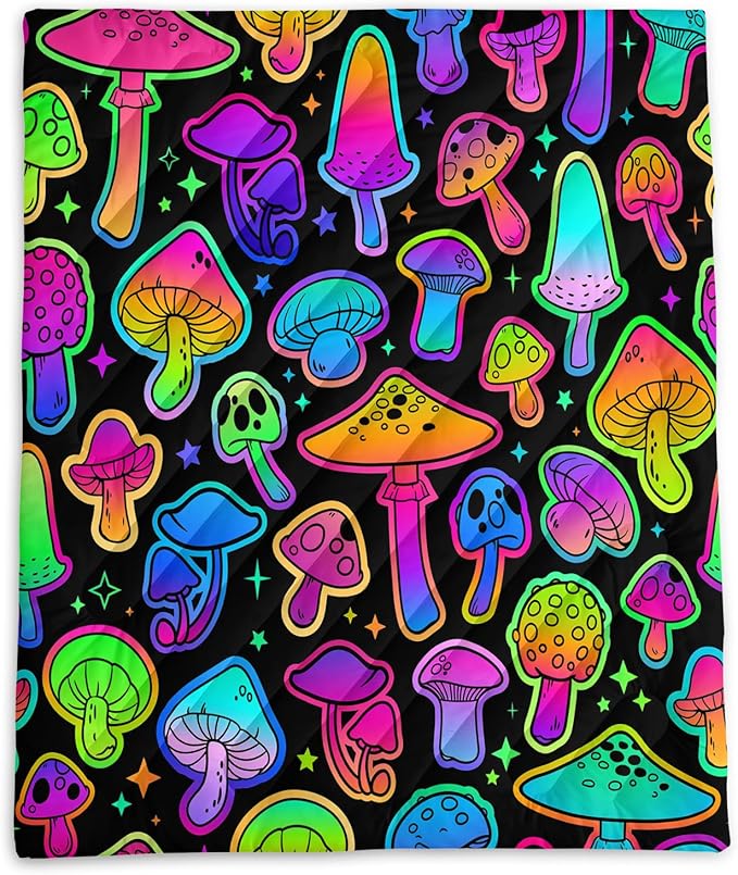 Axolotl Neon Mushroom Printed Camping Blanket,Glitter Star Lightweight Packable Outdoor Blanket,Wild Fungus Waterproof Camping Blanket,Magical Mushrooms Backpacking for Camping,Sleeping,Hiking,Picnic