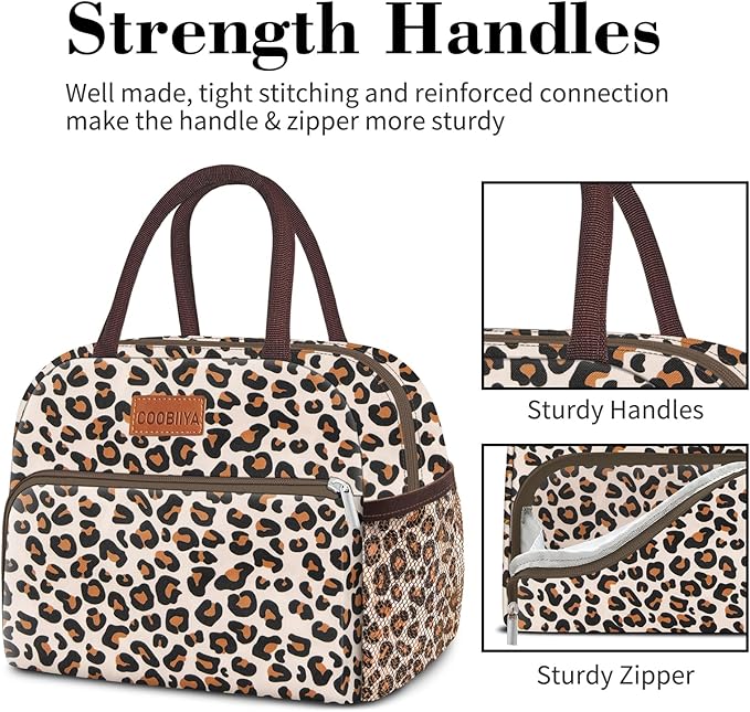 Coobiiya Lunch box for Women, Lunch Bags for Adults, Small Leakproof Cute Lunch Pail Large Capacity Reusable Insulated Cooler Lunch Container for Work/Office/Picnic/Beach - leopard