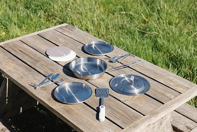 Stanley Wildfare Pro Stainless Steel Plate | 8 in Stackable Plate | Packable Outdoor Dishware | Camping Essentials for Your Camp Kitchen | BPA-Free | Pale Pebble & Stone