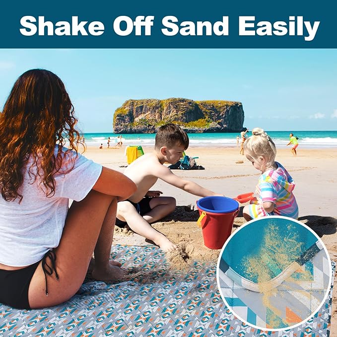 Picnic Blankets Extra Large, Waterproof Sandproof Packable Outdoor Beach Blanket Oversized 73x59”, 3-Layer Picnic Mat for Camping Hiking Travel Park with Easy-Carrying Tote Bag (Colorful Boho)