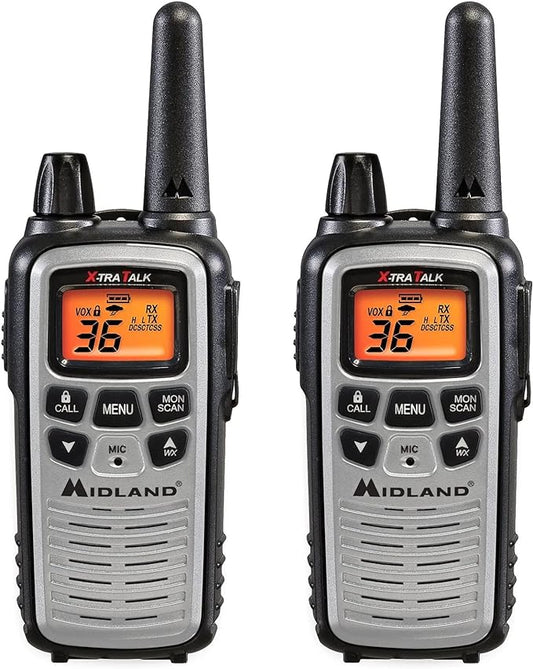 Midland – LXT600VP4 Portable Two-Way Radio – Pair of LXT600 FRS Radios with Headset Family Radio Walkie-Talkie – NOAA Weather Alert- Deli Cafes and Restaurants – Up to 30 Mile Range 2 Pack