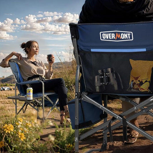 Overmont Oversized Lightweight Camping Chair - Comfortable Heavy Duty Foldable Directors Chairs with Side Table & Cooler Bag for Outside Camp Beach Picnic Lawn and Fishing Supports 400lbs