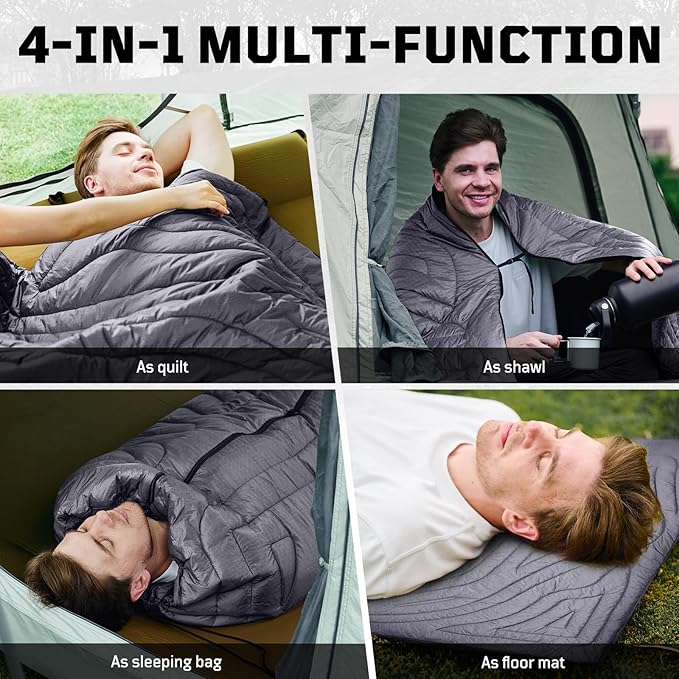 3M Thinsulate Insulation Camping Blanket, Packable, Lightweight Camp Quilt with Footbox, Zippered, Outdoor Sleeping Blanket for Backpacking, Travel, Stadium, Beach